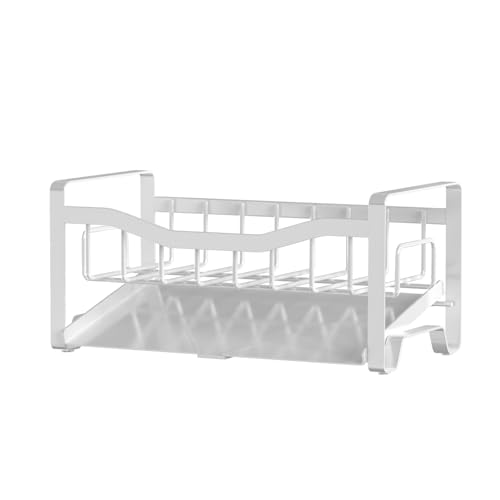 Stainless Steel Kitchen Sink Caddy Organizer with Auto Drain Tray, Sponge Holder for Countertop Storage (White) - color: White