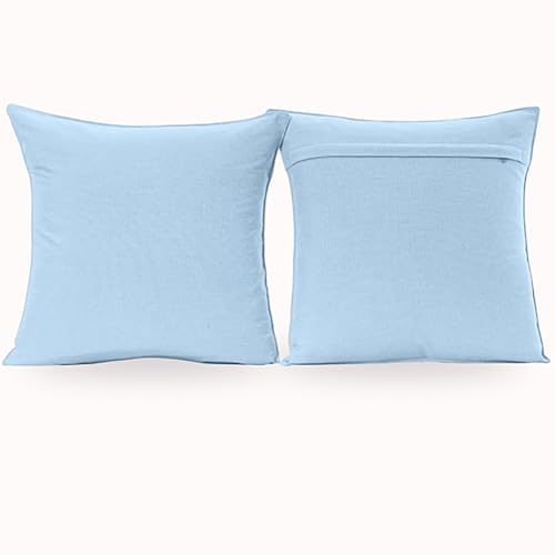 NiNi ALL Outdoor Waterproof Throw Pillow Covers Set of 2 Decorative Farmhouse Garden Pillowcase Solid Cushion Cases for Patio Tent Couch 18x18 inch Light Blue | Faux Linen Decorative Solid Throw Pillow Covers Farmhouse for Garden Furniture Tent Balcony Co