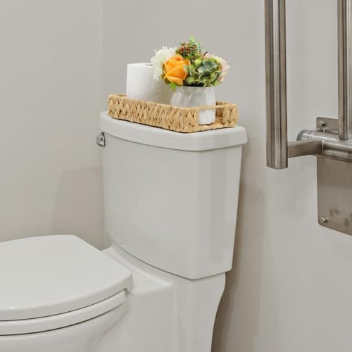 Water Hyacinth Bathroom Vanity Tray with Handle, 11 Inch | Toilet Tank Basket, Bathroom Counter Organizer, Small Wicker Tray, Toiletry Storage, Woven Decor - size: 11.1" x 7.1" x 2.2"