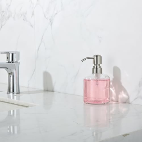 Clear Glass Soap Dispenser, 11 Oz Boston Round Bottle Dispenser with Stainless Steel Pump, Refillable Kitchen & Bathroom Countertop Dish Soap Dispenser, Brushed Nickel - color: Brushed Nickel
