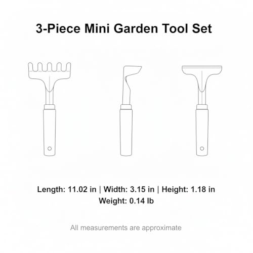 3-Piece Mini Garden Tool Set with Beech Wood Handles and Iron Heads for Indoor Plants, Succulents, and Small Pots - size: 11.02 x 3.15 x 1.18 in