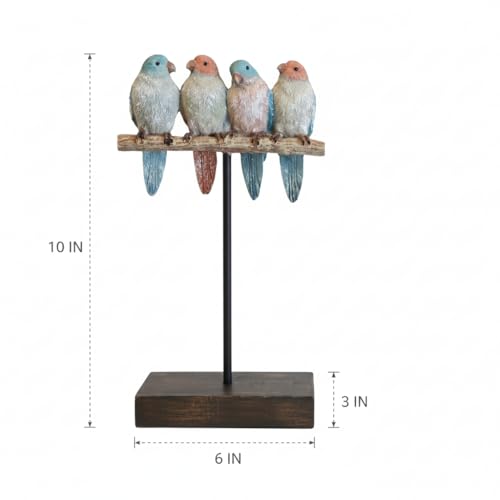 Comfy Hour Bird Figurines Home Decor, 9.8 Inch Decorative Birds Sculpture, Pastel Sparrows on Rustic Branch, Polyresin Tabletop Ornament for Shelf, Mantel, Desktop, 1 Unit