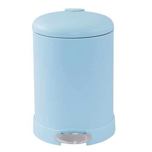 Glad Small Trash Can, 1.2 Gallon | Round Stainless Steel Garbage Bin with Soft Close Lid & Step Foot Pedal | Metal Waste Basket with Removable Inner Bucket, Blue - color: Blue