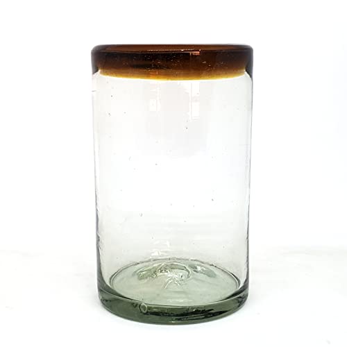 Amber Rim 120 oz Pitcher and 6 Drinking Glasses set, Recycled Glass, Lead-free, Toxin-Free (Pitcher & Glasses) - style: Pitcher & 6 Glasses