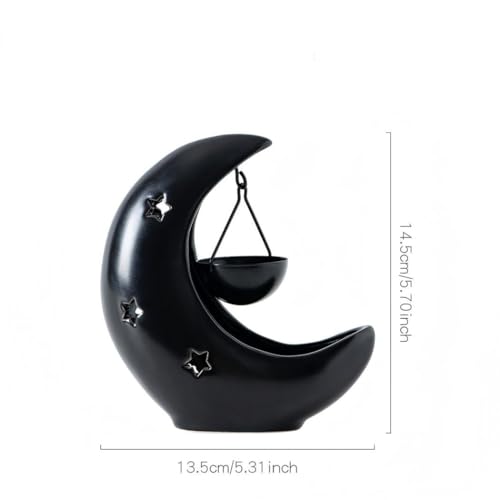 Moon & Star Ceramic Wax Melt Warmer, Hanging Tealight Oil Burner, Aromatherapy Candle Holder for Home Decor, Bedroom, Spa, Boho Gift for Women, Mom Black