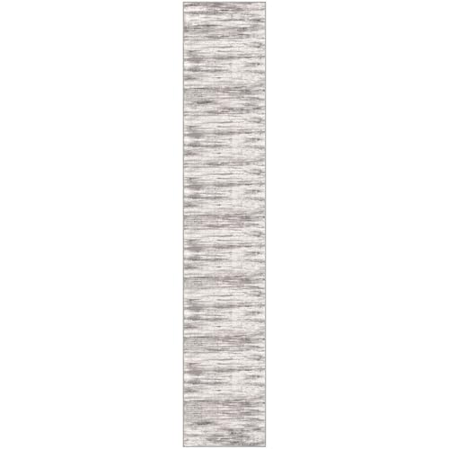 KOZYFLY Modern Abstract Washable Rug Runner 2.6x14 Hallway Rug Runner Non-Slip Soft Kitchen Runner Rugs, Grey/Light Beige/Brown Striped Carpet for Entryway Bathroom - color: Grey/Light Beige/Brown, size: 2'8" x 14' (Runner)