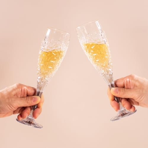 KAMMAK Champagne Flutes, Crystal Glass,180ML Champagne Glasses, Set of 2 | Clear Champagne Flutes with Long Stem and Thin Rim for Wine, Weddings, Anniversaries, Parties and Gifts, 616N - style: 180ML Nicole