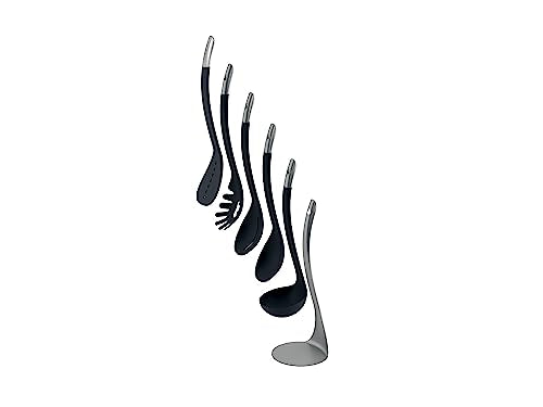 Joseph Joseph Nest 5 Compact Stacking Utensils kitchen tool set with magnetic storage stand, organization, dishwasher safe - Dark Gray/Stainless Steel - color: Black/Stainless Steel