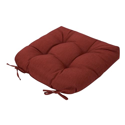 Magpie Fabrics Outdoor Tufted Seat Cushion 19"x19" Set of 2 (Dark Red) | Waterproof Patio Chair Pads with ties Tatami Floor Pillow for Room Garden Balcony Office - color: Dark Red