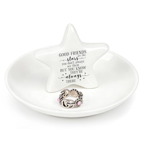 PUDDING CABIN Best Friend Gift - Good Friends are Like Stars Ceramic Jewelry Dish, Star-Shaped Ring Holder for Vanity, Friendship Gift for Women, BFF, Sister - style: Start Friend