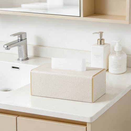 Linen Tissue Box Cover Rectangle with Magnetic Closure, Medium | 4 Different Sizes, PU Leather Tissue Box Cover, Decorative Rectangular Tissue Holder for Bathroom Nightstand Car Office - size: Medium – Fits Tissue Boxes Up to 3.4" Tall