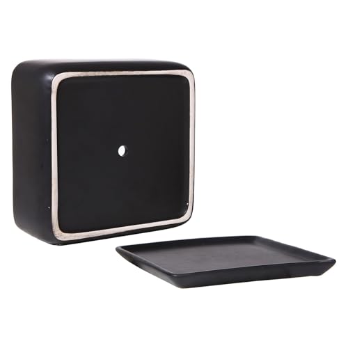 MyGift Black Ceramic Square Indoor Planter with Drainage Hole & Tray | Modern square ceramic planter adds sleek style to small plants and succulents, with a drainage hole and removable drip tray - color: Black