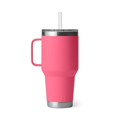 YETI Rambler 35 oz Tumbler with Handle and Straw Lid, Travel Mug Water Tumbler, Vacuum Insulated Cup with Handle, Stainless Steel, Tropical Pink - color: Tropical Pink, style: 35oz