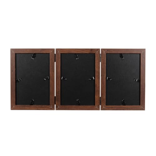 Brown Double Photo Picture Frame 6 x 4, Holds 3 Standard Photographs, Freestanding, Twin Hinged 6x4 10 x 15 cm Picture Frames,Glass Front Stand Vertical on Desktop - color: Brown, size: 3x46