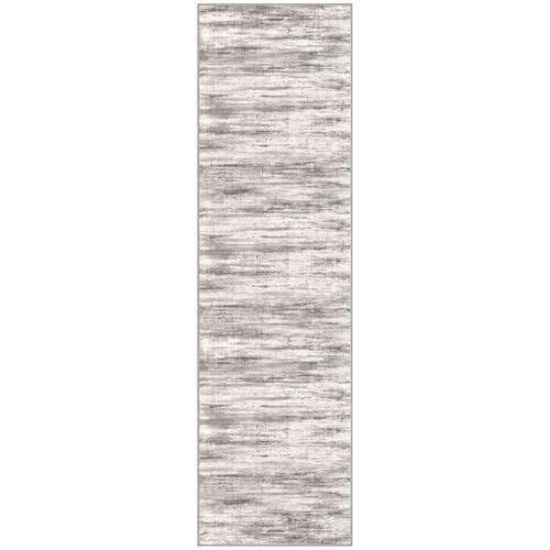KOZYFLY Modern Abstract Washable Rug Runner 2x7 Hallway Runner Rug Non-Slip Soft Kitchen Runner Rugs, Print Grey/Light Beige/Brown Striped Carpet Runner for Entryway Bathroom - color: Grey/Light Beige/Brown, size: 2' x 7' (Runner)