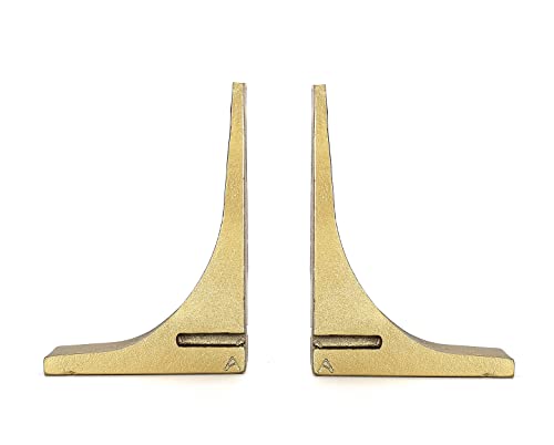 Cast Iron Geometric Decorative Bookends, Round Geometry Theme Shelf Decor, Heavy Duty, Set of 2 Gold