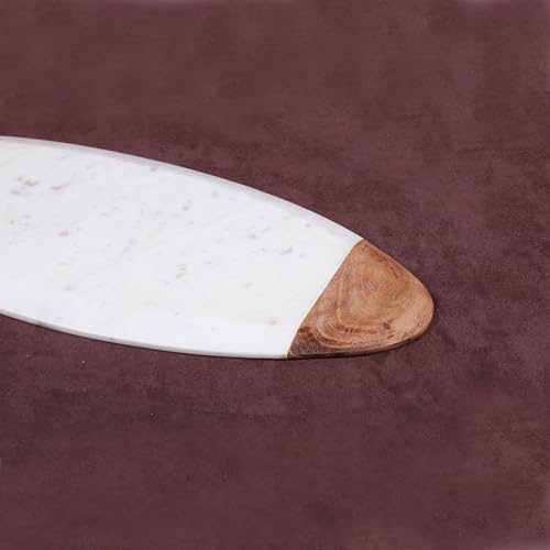 Creative Home Luxury Taj Mahal Natural Marble & Solid Wood Trim Cheese Board, Handcrafted Serving Platter with Cool Surface for Charcuterie, Pastries - KITCHEN ESSENTIAL Gift