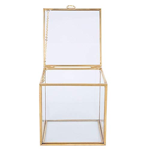 Glass Planter, 3.9in Geometric Terrarium with Gold Copper Frame