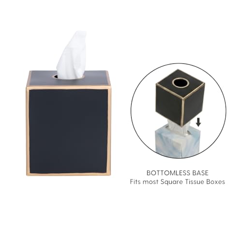 Jaye's Studio Black Tissue Box Cover, Square Metal Gold Cube for Bathroom | Matte Hand-Painted Finish, Fits Standard Facial Holders, Polished Trim, Open Bottom, Bedroom Office Desk Use - color: Black