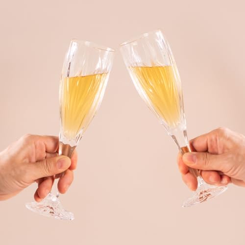 KAMMAK Champagne Flutes, Crystal Glass,180ML Champagne Glasses, Set of 2 | Clear Champagne Flutes with Long Stem and Thin Rim for Wine, Weddings, Anniversaries, Parties and Gifts, 615N - style: 180ML Ocean
