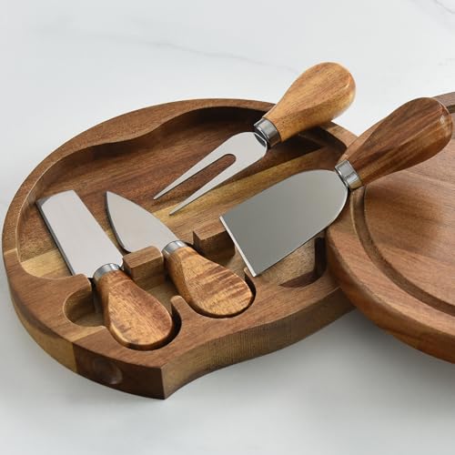 Mini Charcuterie Boards Set, Cheese Board and Knife Set, Acacia Wood | Small Cheeseboard for Outdoor Picnic, Camping, Small Kitchen, House Warming Gift, Wedding Gift for Couple