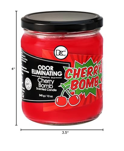 Cherry Bomb Odor Eliminating Highly Fragranced Candle - Eliminates 95% of Pet, Smoke, Food, and Other Smells Quickly - Up to 80 Hour Burn time - 12 Ounce Premium Soy Blend - color: Cherry Bomb