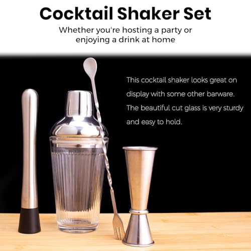 Silver Cocktail Shaker Set - Bartender Shaker Kit with Mixing Tools & Stainless Steel Strainer, Premium Bar Tool Set for Crafting Martinis & Whiskey Cocktails - color: Silver Set
