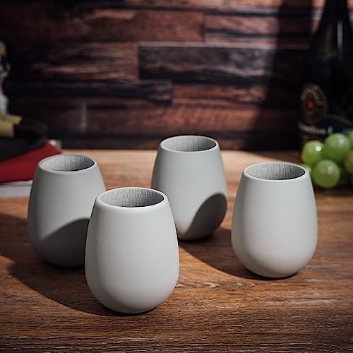 Unbreakable Silicone Stemless Wine Glassware | Set of 4 | Reusable & Shatterproof Tumbler Drinkware for Wine, Water, Cocktails, Champagne Glass for Parties, Camping, Beaches, Boats - (Light Grey) - color: Light Grey
