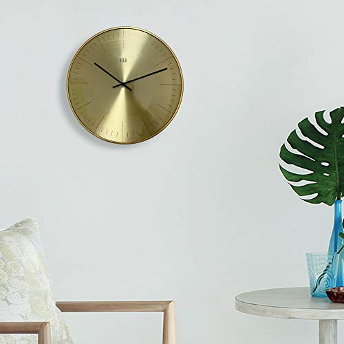 HITO Silent Non Ticking Wall Clock Glass Front Cover Accurate Sweep Movement 12 inch Modern Decorative for Kitchen, Living Room, Bathroom, Bedroom, Office (Gold 1)