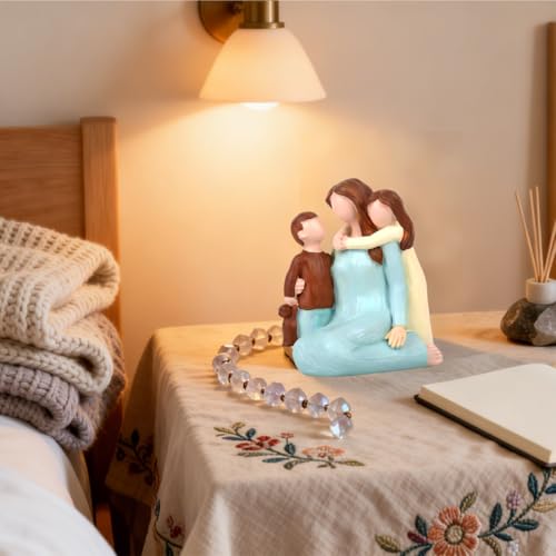 Mother and Child Figurines Gift, Mum Cuddle Kids Statue,Hand-Painted Resin Mom and 2 Kids Figurines, Mother Son Daughter Sculpted Gifts for Mother’s Day, Anniversary, Birthday, Christmas - color: Mother's Loving Embrace