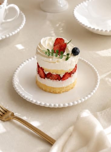6 Inch White Porcelain Beaded Dessert Plates Set of 12 | Round Shape,Ceramic,Small,Dinner Serving Dishes,for Appetizer,Cake,,Snacks,Fruits, Microwave, Dishwasher,Oven Safe - size: 6 Inch - 12P