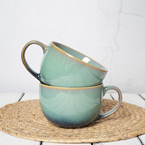 Bosmarlin Ceramic Large Coffee Mug Set of 2, 23 Oz, Jumbo Mug Soup Bowls with Handles, Dishwasher and Microwave Safe (23 Oz, Pale Green) - color: Pale Green