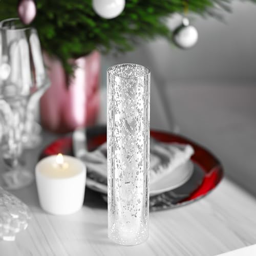 WGVI Hurricane Candle Holder Sleeve, W: 3", Ht: 14", Silver Speckled Glass Cylinder Open Both Ends, Chimney Tube Shade, 2 Pieces - color: Silver Speckle, size: 3x14"H