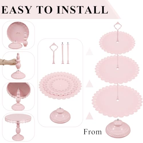 Set of 9 Cake Stands Metal Cupcake Stand Set Multiple Styles Candy Fruit Display Tower Dessert Plate Cake Serving Tray for Birthday Party Wedding Anniversary Baby Shower Engagement (Pink) - color: Pink