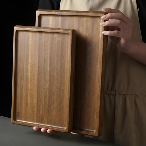 HOSHANHO Acacia Wood Serving Tray 16x10 Charcuterie Board & Non-Slip Pads | Premium Acacia Wood Platter for Cheese, Meat & Snacks, Non-Slip Pads Keep Tray Steady, Ideal for Parties, Dining & Daily Use - size: 16" x 10" x 1"