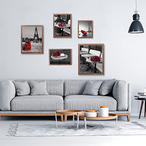 8.5x11 Picture Frame Set of 6, Certificate Document Frame Set with Display Box, Rustic Style Antique Brown Wood Grain Photo Frame Suitable for Desktop Display and Wall Decoration. - size: 8.5 x 11 inches