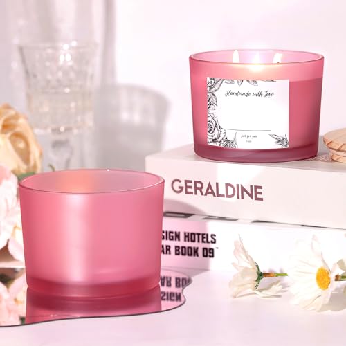 6 Pack Glass Candle Jars with Lids (16oz, Frosted Pink) - Large Candle Jars for 3 Wick Candles Making - Empty Candle Jars Containers - Candle Making Accessories Include 16Pcs Candle Labels - color: Frosted Pink
