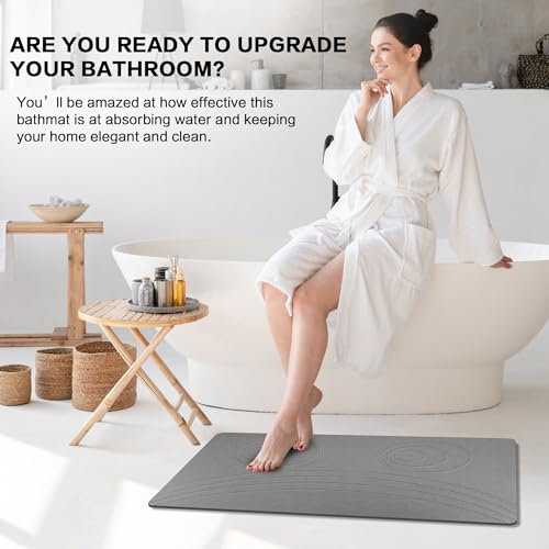 Stone Bath Mat,Non Slip, Super Absorbent Quick Drying Bathroom Floor Kitchen Counter, Diatomaceous Earth Shower Mat, Easy to Clean (23.6"x15.4" - Black)