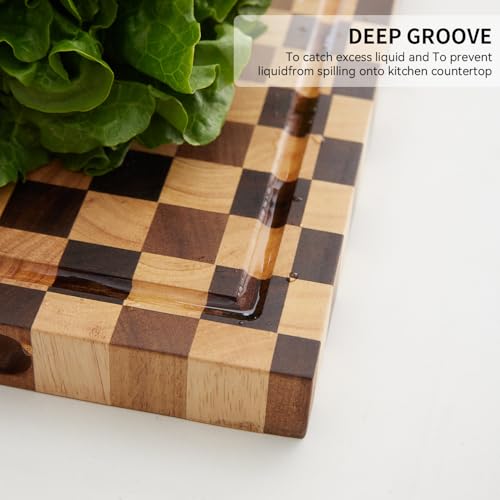 Acacia Wood Cutting Board (17x11x1.2'') Inch, Butcher Block for Kitchen, Premium Acacia Cutting Board with Juice Groove, End Grain Made of Sustainable Acacia Wood - size: 17"L x 1.2"W