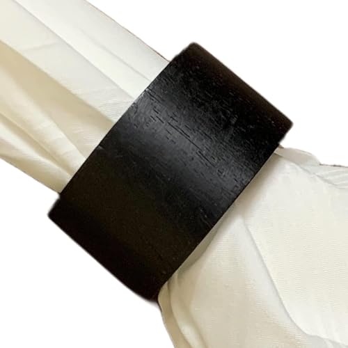 Handmade Acacia Wooden Napkin Rings Set of 12, Black Wood Dining Table Napkin Holder Classic Everyday Thanksgiving Holiday Christmas Festive Party Gift Farmhouse Décor - size: Black Plane - Set of 12