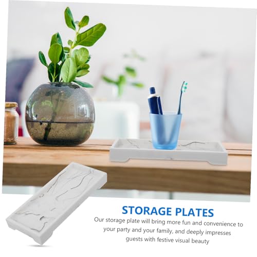 Marble Design Composite Vanity Tray for Bathroom Countertop Storage, White Cosmetic and Toiletries Organizer Plate for Home and Hotel Use