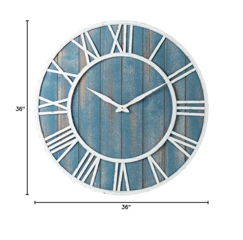 36" Coastal Wall Clock - Metal & Solid Wood Noiseless Weathered Beach Blue Wall Clock - color: Coastal Blue, size: 36-inch