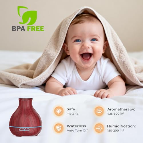Aromatherapy Essential Oil Diffuser 550ml 12 Hours Wood Grain Aroma Diffuser with Timer Cool Mist Humidifier for Large Room, Home, Baby Bedroom, Waterless Auto Shut-off,7 Colors Lights Changing - color: Rosewood