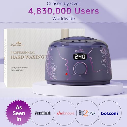 Lifestance Waxing Kit for Women & Men - L3 Amethyst Trace Digital Warmer, Silicone Wax Pot Liner, Hair Removal with 14.1oz Hard Wax Beads & Oil Spray, Professional for Home Brazilian Bikini Face Leg - color: Chic Enhanced LCD (Amethyst Trace) Kit