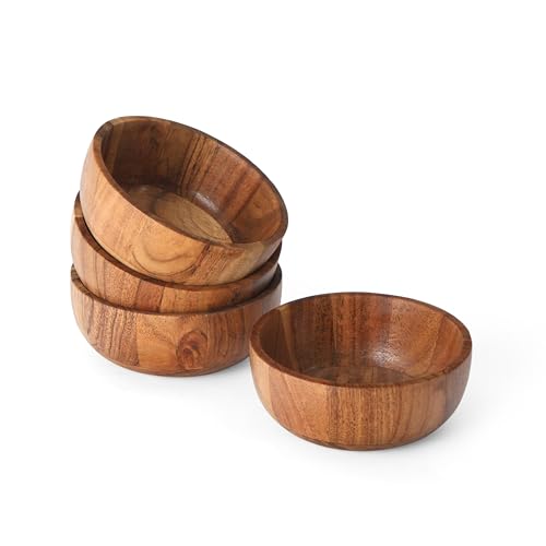 Acacia Wood Round Serving Bowls Set of 4 U Shape Handmade 4.75 Inch Medium Size Brown - size: 4 U Shape Bowls of 4.75-Inch