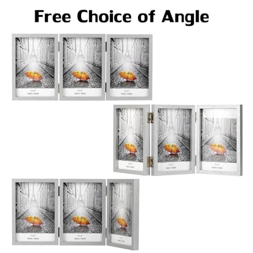 WUTL 3 Picture Frame Triple Collage 4x6 Frames with Real Glass Silver | Trifold Photo Frame, Hinged Foldable, Crystal Clear Real Glass - color: Silver, size: 4x6