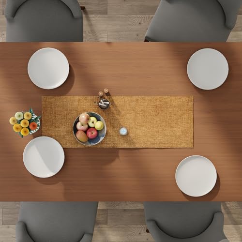 Encasa XO Table Runner 2 Seater, Soft Chenille 13"x36" | Mustard, Woven Rib Texture | Machine Washable | Colorfast & Shrink Resistant | Durable Polyester Yarns - color: Mustard, size: 13x36 in