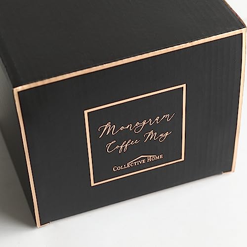 COLLECTIVE HOME Ceramic Coffee Mug, 15 oz Monogram Cup with Gift Box (v) | Dishwasher Safe, Engraved Gold Letter , Personalized Housewarming Birthday Present, Christmas Thanksgiving Mothers Day Gifts - color: gold-v