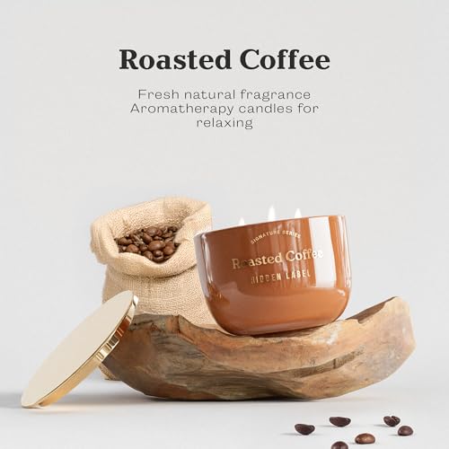 Hidden Label Roasted Coffee Candle, 18oz 3-Wick Soy Wax, 75H Aromatherapy | Long Lasting Burn | Strong Hot & Cold Throw | Non Toxic Plant Based | Kitchen & Office Decor | Gift Ready - color: Roasted Coffee