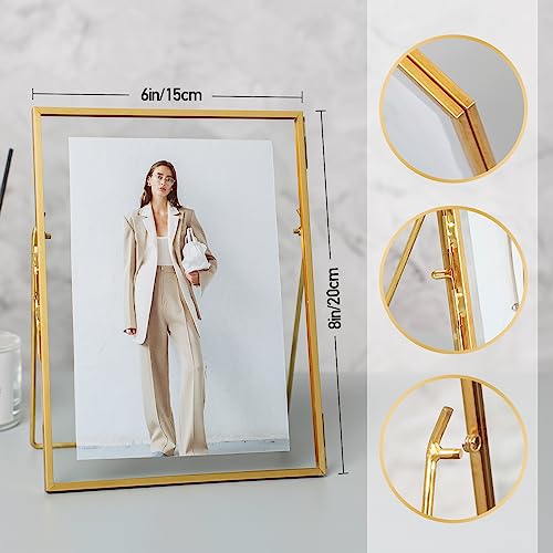 Gold Picture Floating Frame, Set of 2 Pressed Glass Floating Frames, 6 x 8 Standing Gold Picture Frame for 5x7, 4x6, 3x5 Photo Tabletop Display - color: Gold, size: 6x8 inch